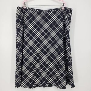 Talbots A Line Wool Blend Plaid Midi Skirt 22WP Woman's PETITE 22P Black Cream